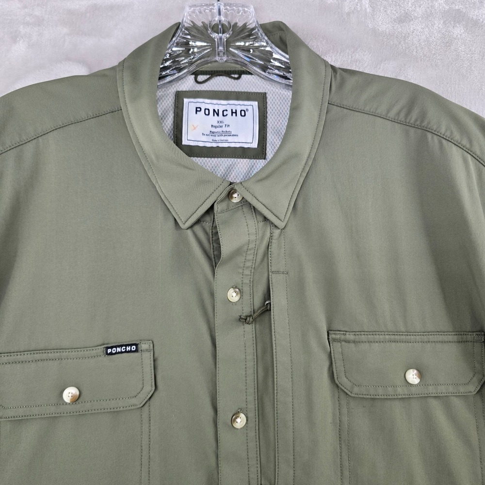 Poncho Shirt Mens XXL Olive Green Short Sleeve Magnetic Pockets Regular Fit